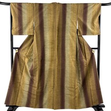 JAPANESE KIMONO TSUMUGI brown 160 cm 5 ft 3 in PURE SILK AA10154