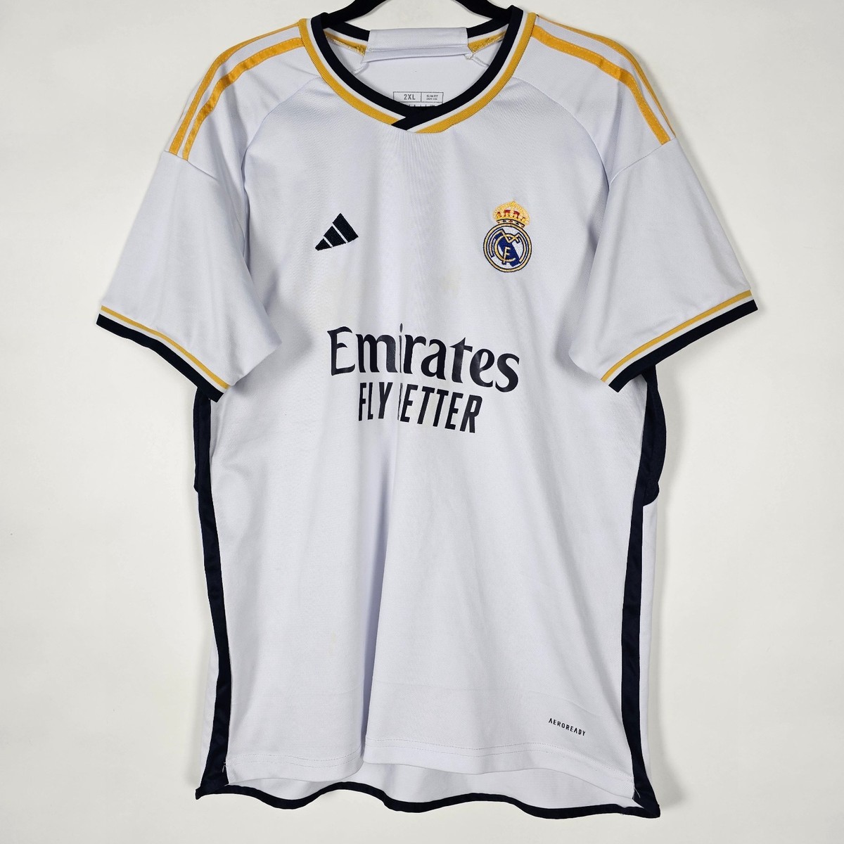 adidas Real Madrid 2XL ホワイト シャツ Adidas Real Madrid 23/24 Home Slim Fit Mens 2XL Soccer Football