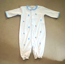 The Beaufort Bonnet Company 3M Pima Cotton Snap One-Piece, White/Blue NWOT