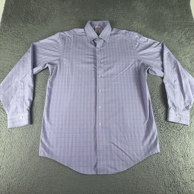 Brooks Brothers Milano Dress Shirt Mens Medium 15.5 Purple Check Non Iron Supima