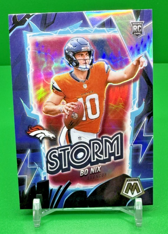 Bo Nix 2024 Panini Mosaic By Storm Silver Prizm Rookie RC #13 Denver Broncos