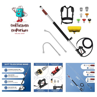 #ad 24FT Telescoping Pressure Washer Wand Kit Extension Pole Gutter Cleaner B... $125.99