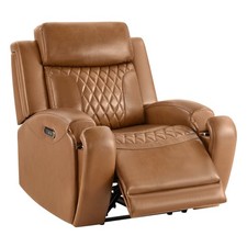 CHITA Genuine Leather Recliner Chair w/ Slide-Out Cupholders&USB/Type-C Ports