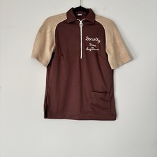 60s 70s Chain Stitch Hilton Two Tone Terry Cloth Sleeve 1/4 Zip Bowling Shirt Sm