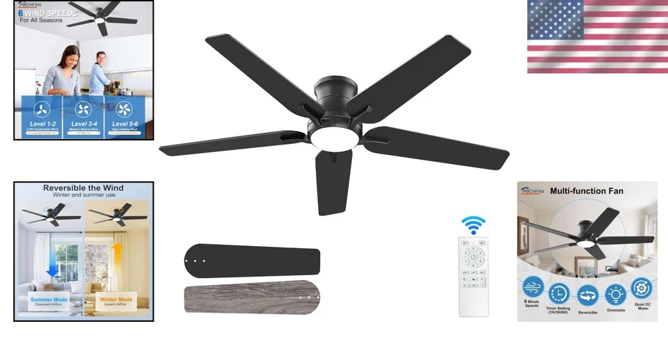 Dimmable 52 Inch Ceiling Fan with Remote - Stylish & Reversible for All Seasons - Image 2 of 4