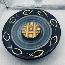 Vintage Evans Mid Century Modern Black And Gold Ceramic Fish Ashtray