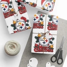 Pittsburg Football Merry Christmas Sports Gift Wrap, Holiday Present Steelers