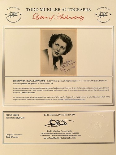 Foto autografata firmata Diana Barrymore con certificato di autenticità Nightmare Eagle Squadron RARA - Foto 4 di 4