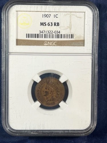 NGC MS-63 BN 1907 Indian Head Cent, Attractive specimen. #H18