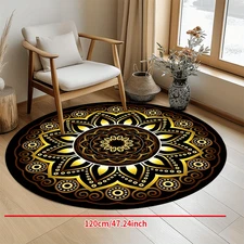 1pc Vibrant Mandala-Inspired Round Mat - Non-Slip, Machine Washable Polyester Ma