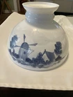 Vintage Milk Glass Smooth Glass Oil Lamp Shade 10” Blue Dutch Scene-Estate Find