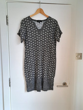 Next Linen Rich Tunic Dress UK8 Relaxed Fit Black White Geometric Light Floaty