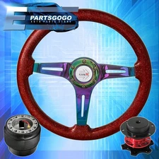 Red Quick Release + Metallic Red Neo Chrome Steering Wheel For 88-91 Civic