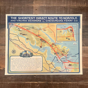 c.1930 Direct Ferry Routes Hampton Roads VA Chesapeake Ferry Map Brochure