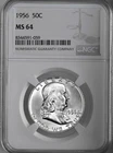 1956-P  50C  FRANKLIN SILVER HALF DOLLAR PHILADELPHIA MINT NGC MS64 #8344591-059