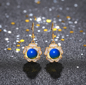 Authentic Natural Blue Amber Drop Dangle Earrings Boho Ear Hook 18K Gold Plated Gemstone