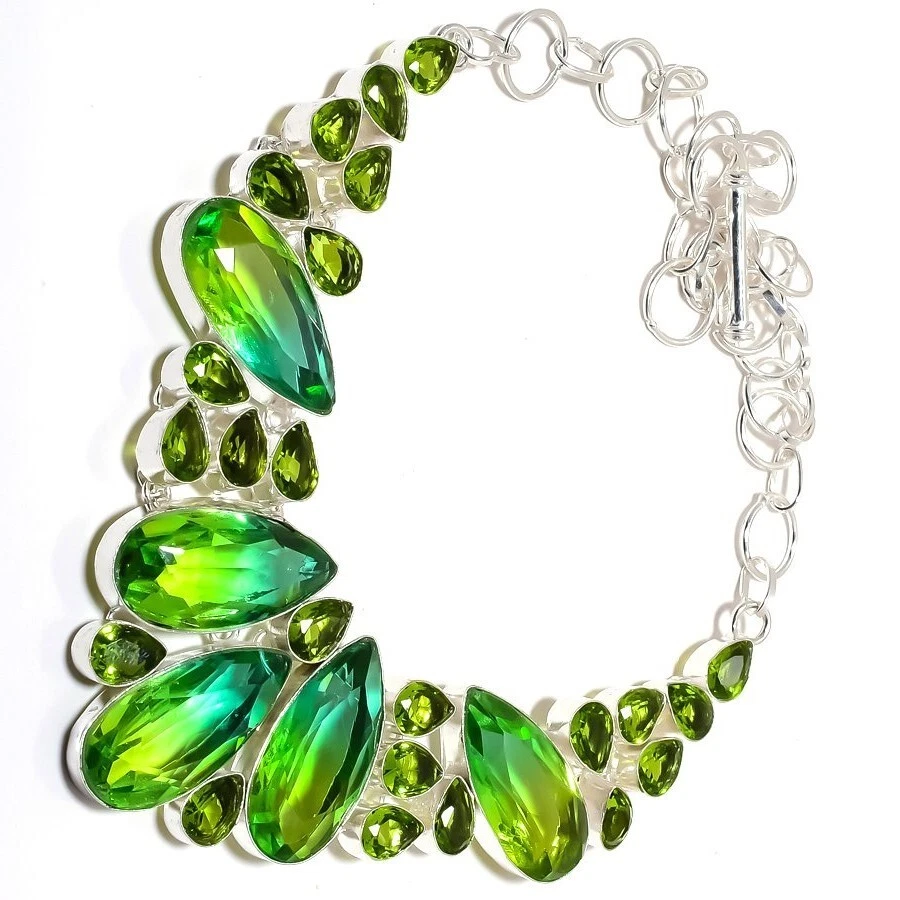 Bi Color Tourmaline Gemstone 925 Sterling Silver Handmade Jewelry Necklace 18" - Image 2 of 4