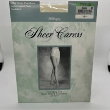 Vtg Worthington Sheer Caress control top pantyhose w/ lycra bone 81 average