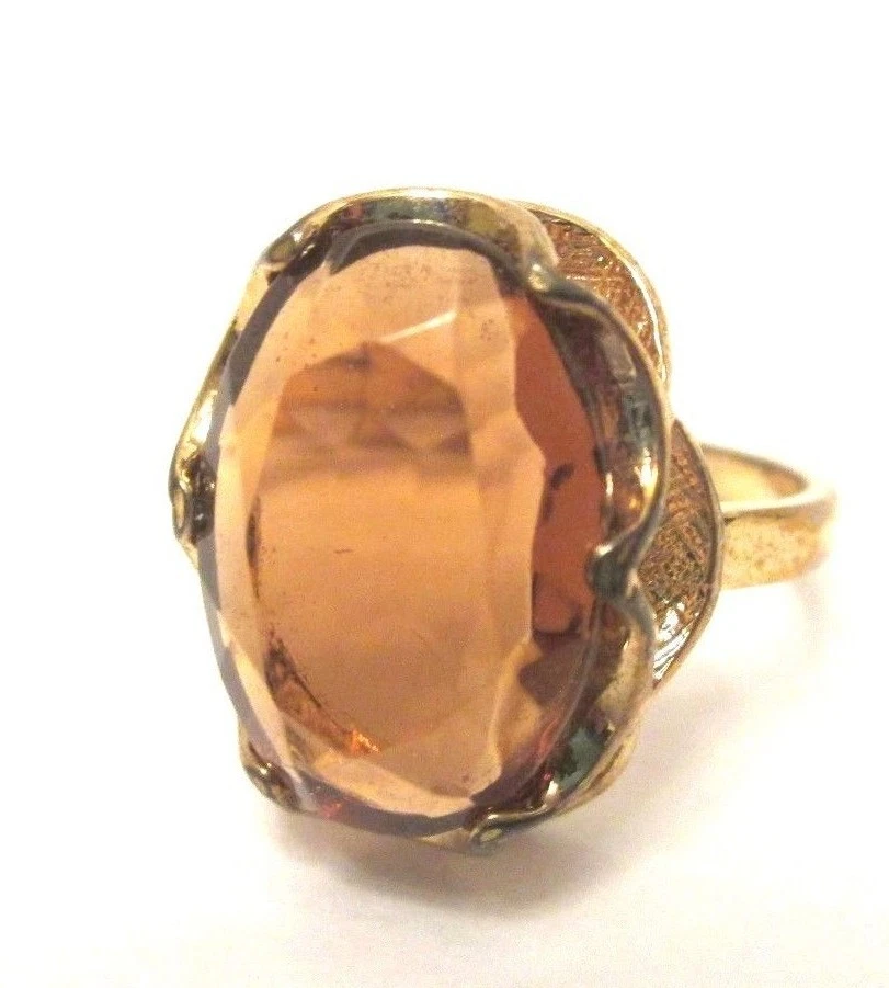 Anillo de cóctel para mujer talla 7 corte ovalado naranja citrino 14K GE banda Foto 2 de 4