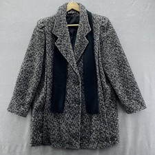 Vintage Womens L Miss New Yorker Colorful Speckle Black White Wool Tweed Coat
