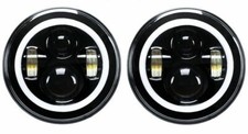PAIR 7" LED BLACK HALO HEADLIGHTS E MARKED RHD 110 90 FOR LAND ROVER DEFENDER