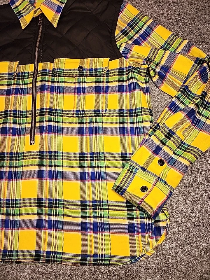 Polo Ralph Lauren Pullover Juvenil Grande Amarillo Madrás 1/2 Cremallera Franela Acolchado Foto 2 de 4