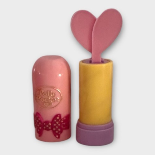 POLLY POCKET 1992 Pop Up PINK Bow Lipstick w/ a Polly EXCELLENT GOLD LOGO - Bild 10 von 11