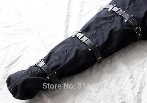 Black Canvas Full Body Binding Bondage Suit Sleep Sack Bag With Straps - Picture 4 of 5