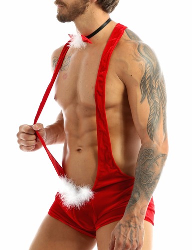 Men One-piece Christmas Mankini Thong Novelty Underwears Costumes Cosplay - Picture 34 of 39