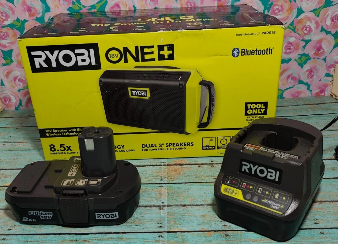 RYOBI PORTABLE WIRELESS 18V BLUETOOTH SPEAKER w 2AH Battery and Charger PAD01B