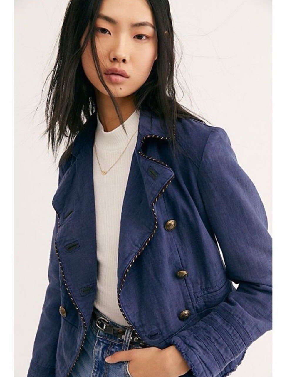 New FREE PEOPLE $168 NIGHT SKY CADET COAT MILITARY BLAZER WASHED  JACKET SZ XS