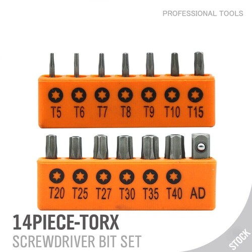 14PC Torx Hex Bit Set Security Tamper Proof Torq Star Resistant S2 Steel T5 -T40 - Picture 2 of 8