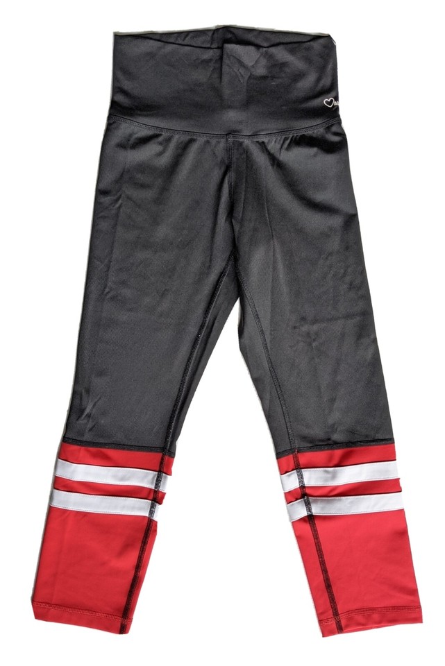 Toned By Ashy Bines Leggings 3/4 Activewear Black Red White Stripes Size S