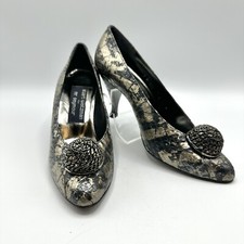 Vtg. Stuart Weitzman For Mr. Seymour Black  Silver Faux Snake Skin Pumps /cb
