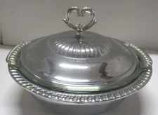 VTG Shelton Ware NYC Chrome Casserole Serving Dish w/Fire King Glass Dish Silver