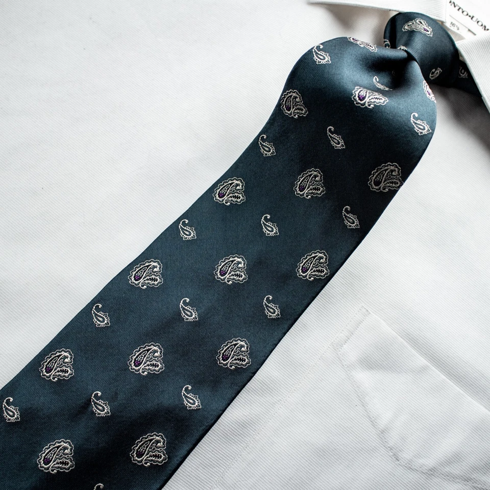 Corbata ROBERT TALBOTT verde aguamarina púrpura marfil cachemira tejida seda 56" L x 3,5" W Foto 3 de 4