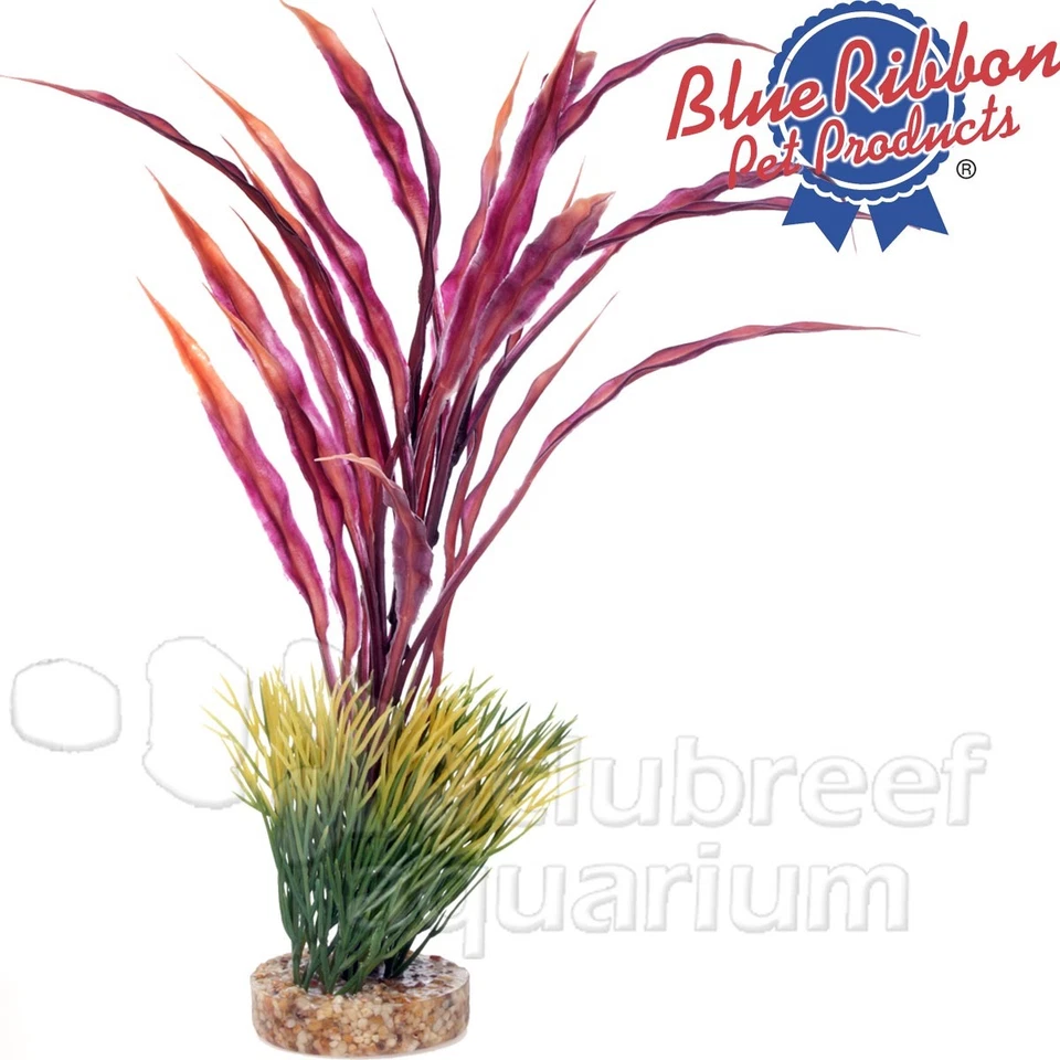 BLUE RIBBON PET PRODUCTS (2)Red Atoll Grass Aquarium Weighted Free-Standing Plastic Colorburst Plant 12"