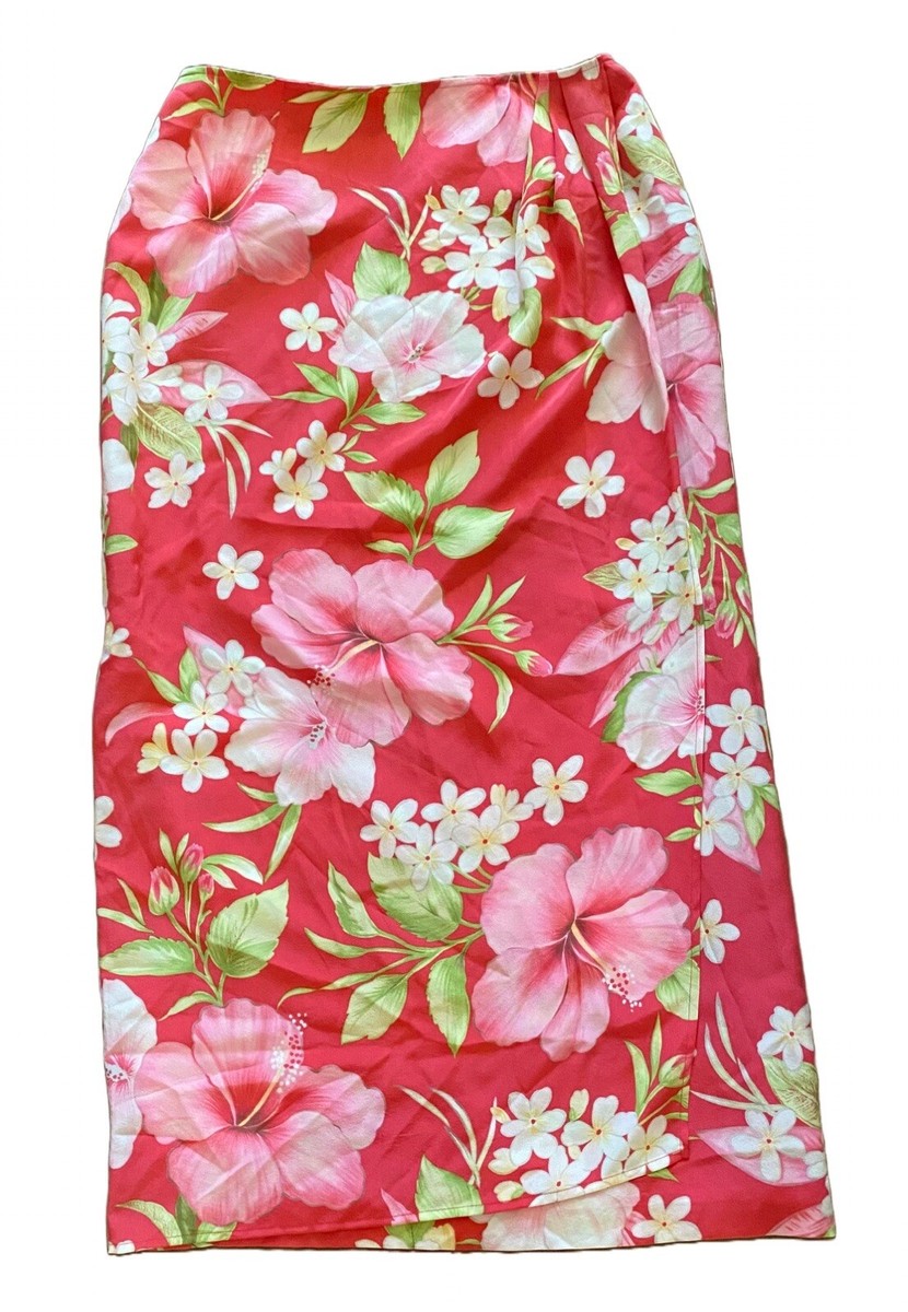 NWT Beautiful New Talbots Pink Floral Hibiscus Silk Faux Wrap Maxi Skirt  Size