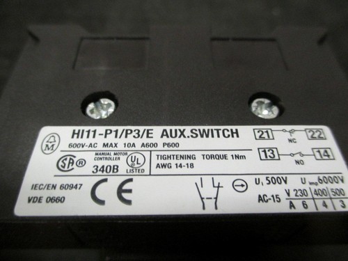 Moeller P1-32 Disconnect Switch Base 30Amp 600VAC w/ Auxiliary Contact HI11-P1/ - Picture 3 of 4