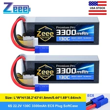 2x Zeee 6S 130C 3300mAh Lipo Battery 22.2V EC5 Ultra-Low Internal Resistance