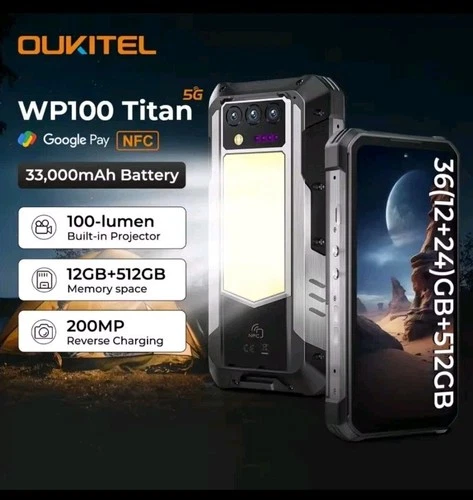 Oukitel WP100 Titan 5G Rugged Smartphone 100LM Projector 36GB+512G 6.8" 33000mAh