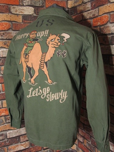 McMURRAY Military Shirt Painted Camel Monkey Art Olive Green Size L 40 USA Style - Picture 3 of 9