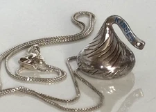 Sterling Silver & DIAMOND Accent Hershey's Kiss Pendant 20" Necklace  3.7g 925