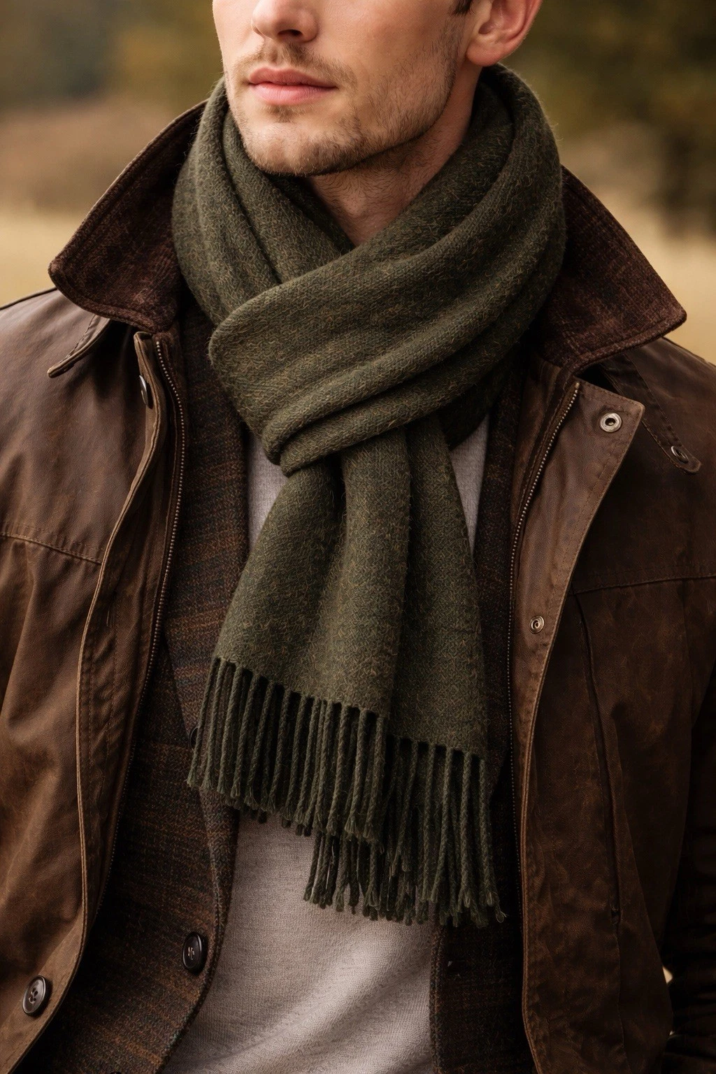 J Crew Moon Scarf Mens Green Merino Wool Fringe Made England Tweed Luxury
Opens in a new window or t