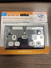 BG Nexus - Polished Chrome - White Insert Wi-Fi Socket Range Extender With USB