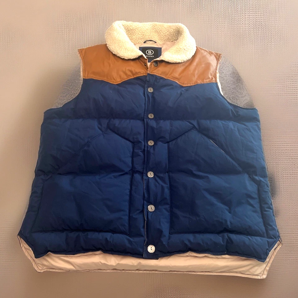 Chaleco acolchado BOGNER cuello de piel imitación cuero inserciones botón a presión delantero 46" pecho Foto 4 de 4