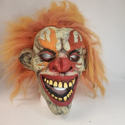 Scary Killer Clown Halloween Mask Flames Red Hair Red Nose Latex Rubber READ