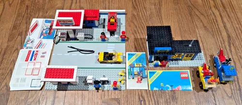 LOT OF 3 VINTAGE LEGO SETS 6375 6363 6656 EXXON GAS REPAIR SHOP & TOW TRUCK