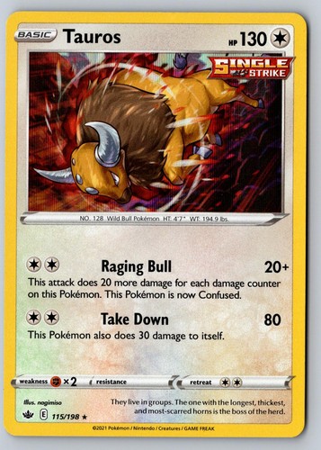 Tauros 115/198 Holo Rare Chilling Reign Pokemon Near Mint