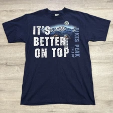 Pikes Peak Colorado Shirt Men’s Blue It’s Better On Top Mountain Humor Tee Large